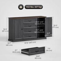 Farmhouse Sideboard with Charging Station, 58" Buffet Cabinet, Kitchen Storage Cabinet with 4 Drawers, 2 Doors, Black