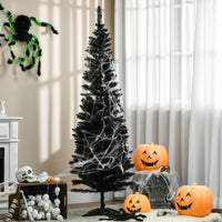 6 Pencil Christmas Tree, Slim Artificial Xmas Tree with Realistic Branches, Sturdy Metal Stand, Black