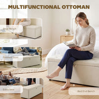 Storage Ottoman, Upholstered Velvet End of Bed Bench, Button Tufted Storage Bench for Bedroom, Living Room, Beige