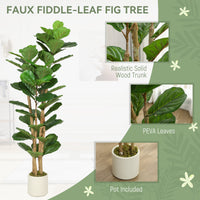 5FT Artificial Fiddle Leaf Fig Tree, Fake Potted Tree with Solid Wood Trunks for Indoor Decor, Green