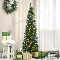 6' Pre Lit Artificial Pencil Christmas Trees, Xmas Tree with Realistic Branches and Warm White LED Lights, Green