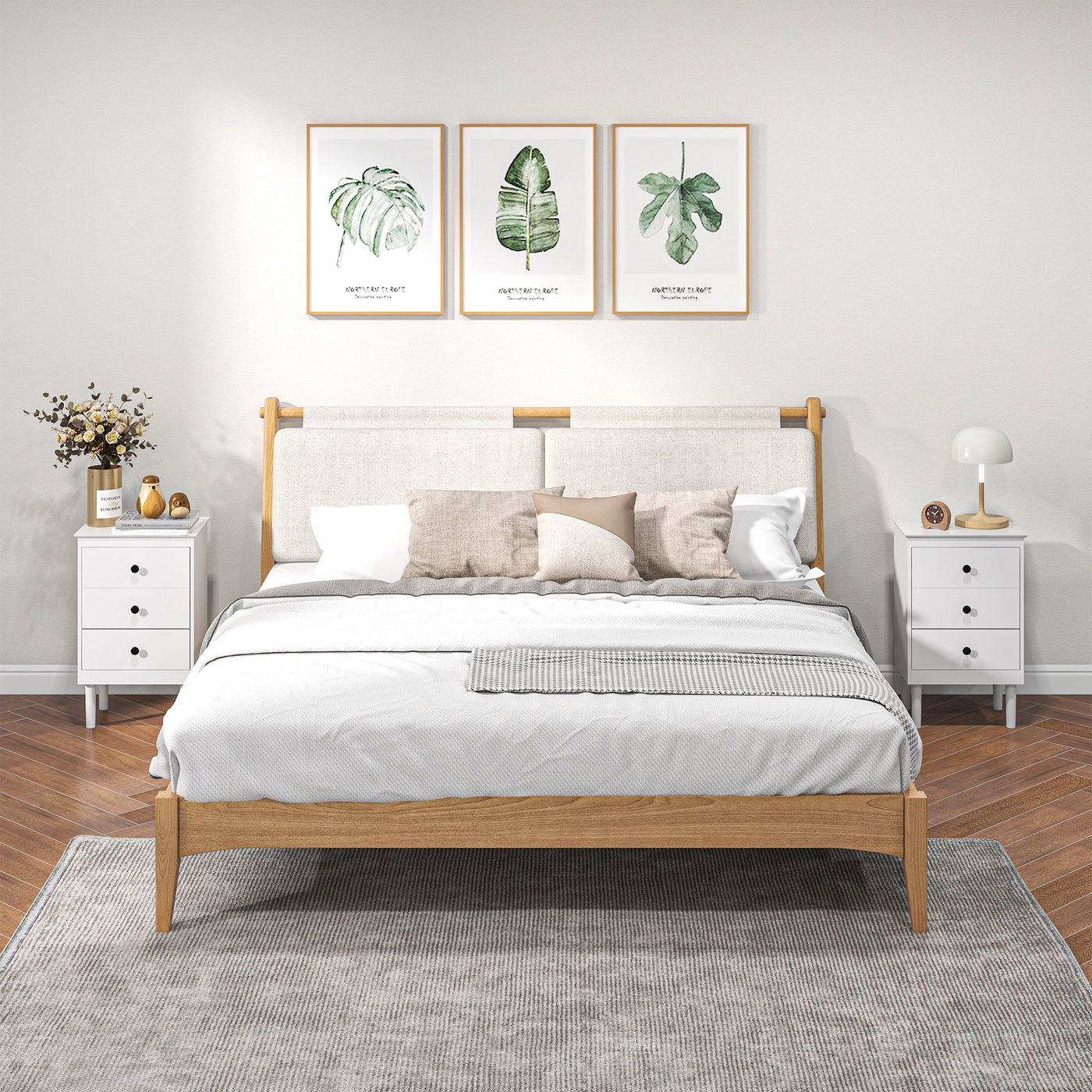 Set of Two Three-Drawer Modern Bedside Tables for Bedroom, White