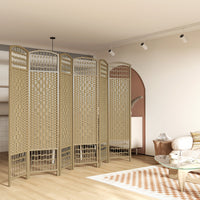 6 Panel Folding Room Divider, Portable Privacy Screen, Wave Fiber Room Partition for Home Office, Natural