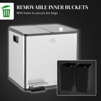 Garbage Bin, Soft-Close Trash Can with Foot Pedal, 2x4 Gallon (2x15 L) Garbage Can with Removable Inner Buckets, Silver