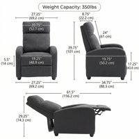Fabric Recliner Sofa Manual Recliner, Home Theater Seating Single Reclining Sofa Chair with Padded Seat for Living Room, Dark Grey