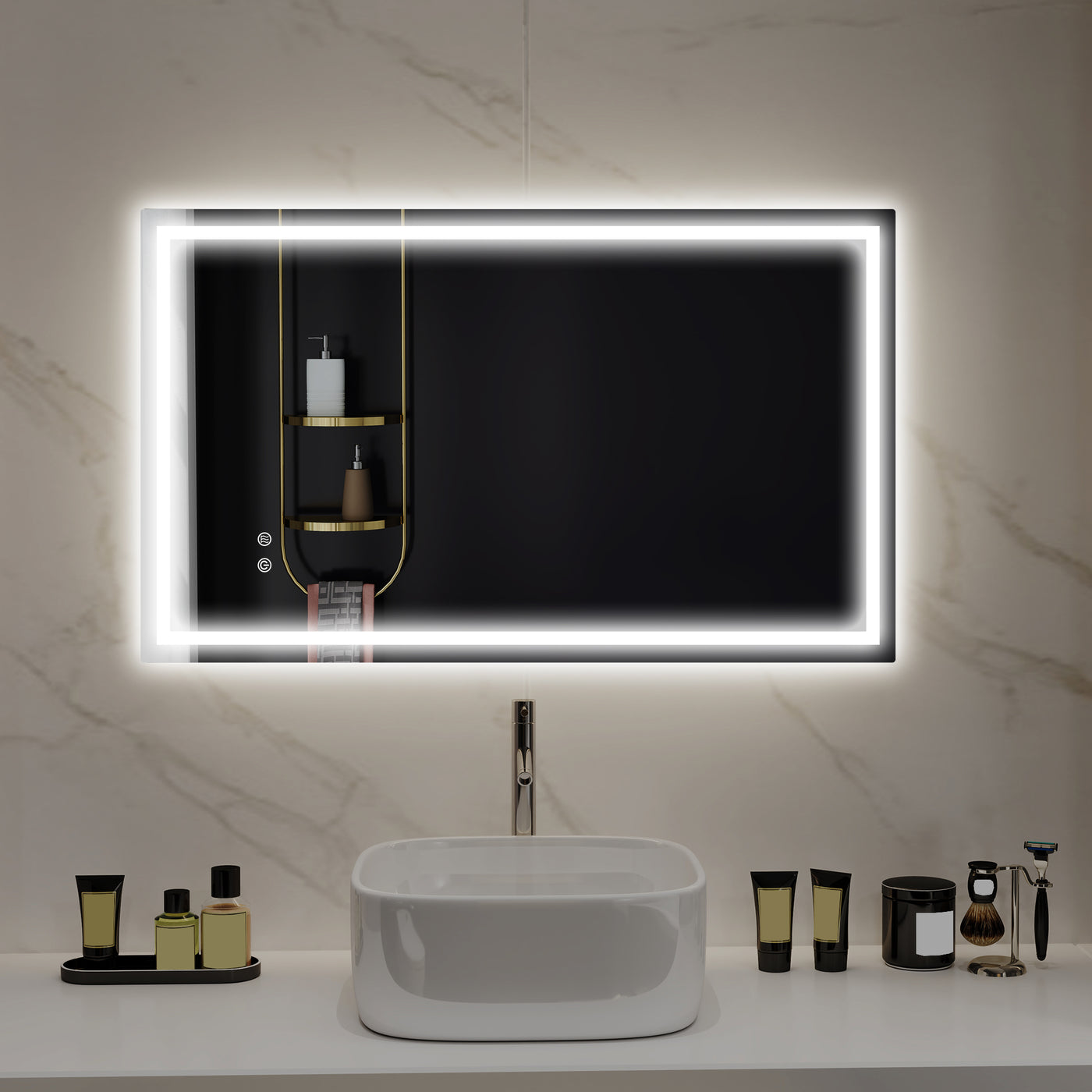 39" x 24" Bathroom Mirror with LED Lights, Wall Mounted Vanity Mirror with Anti-Fog Pad and Touch Button, Clear