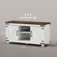 Farmhouse TV Stand for up to 50" TV, TV Cabinet with Barn Doors, Cable Management for Living Room, Distressed White