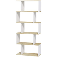 5-Tier Bookshelf, Geometric S Shaped Bookcase, Tall Narrow Display Shelf for for Living Room, Study Room, White