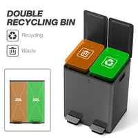 Garbage Bin, Soft-Close Trash Can with Foot Pedal, 2x5 Gallon (2x20 L) Garbage Can with Removable Inner Buckets, Black