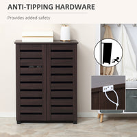 Narrow Shoe Cabinet with 2 Slatted Doors, Modern Shoe Storage Cabinet with Adjustable Shelves for Entryway, Hallway, Living Room, Holds 15 Pairs, Dark Brown