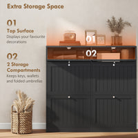 Shoe Cabinet with 2 Large Flip Drawers, Farmhouse Narrow Shoe Storage Cabinet with 2 Top Compartments, Black