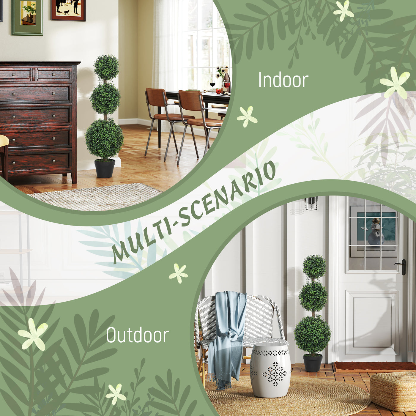 2 Pack 40" Artificial Trees, Boxwood Topiary Ball Trees with Pot for Indoor, Outdoor, Home Office, Living Room, Green