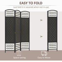 3 Panel Folding Room Divider, Portable Privacy Screen, Wave Fiber Room Partition for Home Office, Black