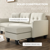 Small Corner Sofa, 3 Seater Sectional Couch with Ottoman, Corner Sofa with Thick Padded Cushion and Wood Legs, Beige
