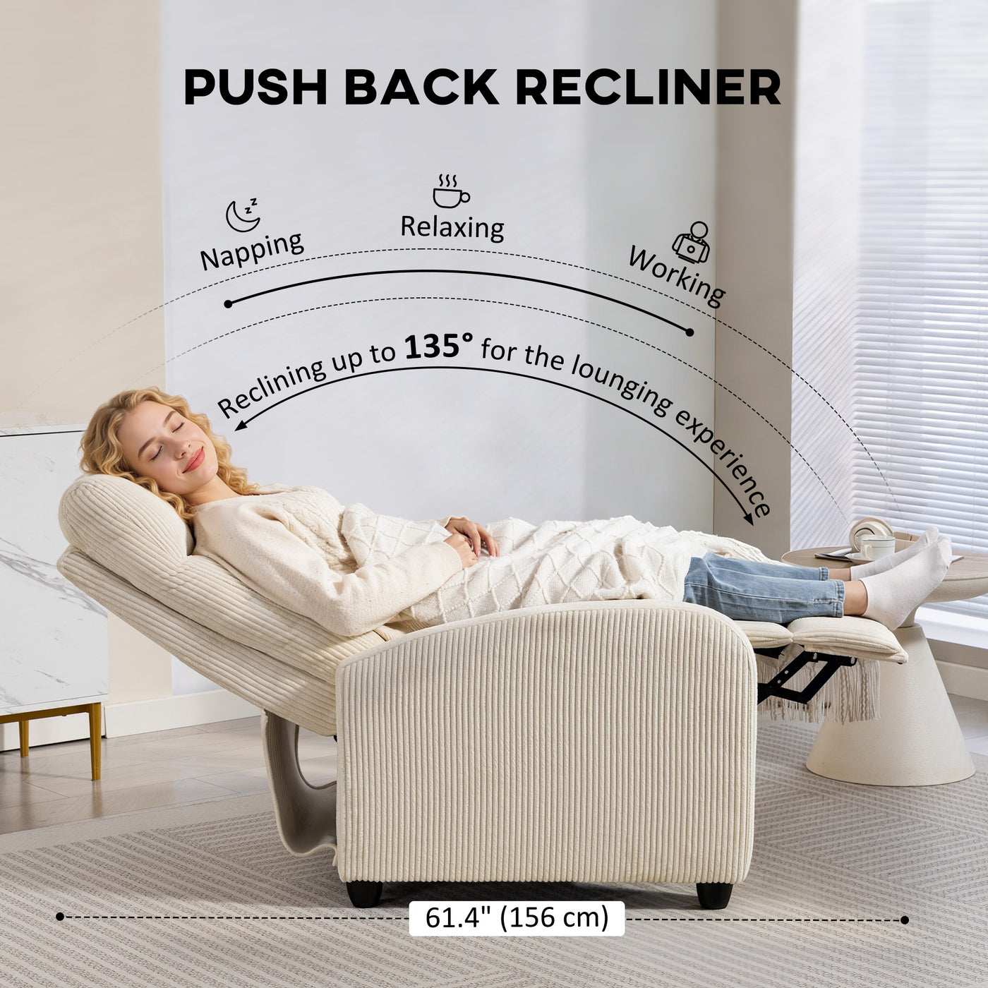Fabric Recliner Chair Manual Home Theater Seating Single Reclining Sofa Chair with Padded Seat for Living Room, Beige
