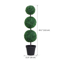 Set of 2 Artificial Ball Boxwood Topiary Trees, 44.1" Fake Plants in Pots for Outdoor Indoor Decor, Dark Green