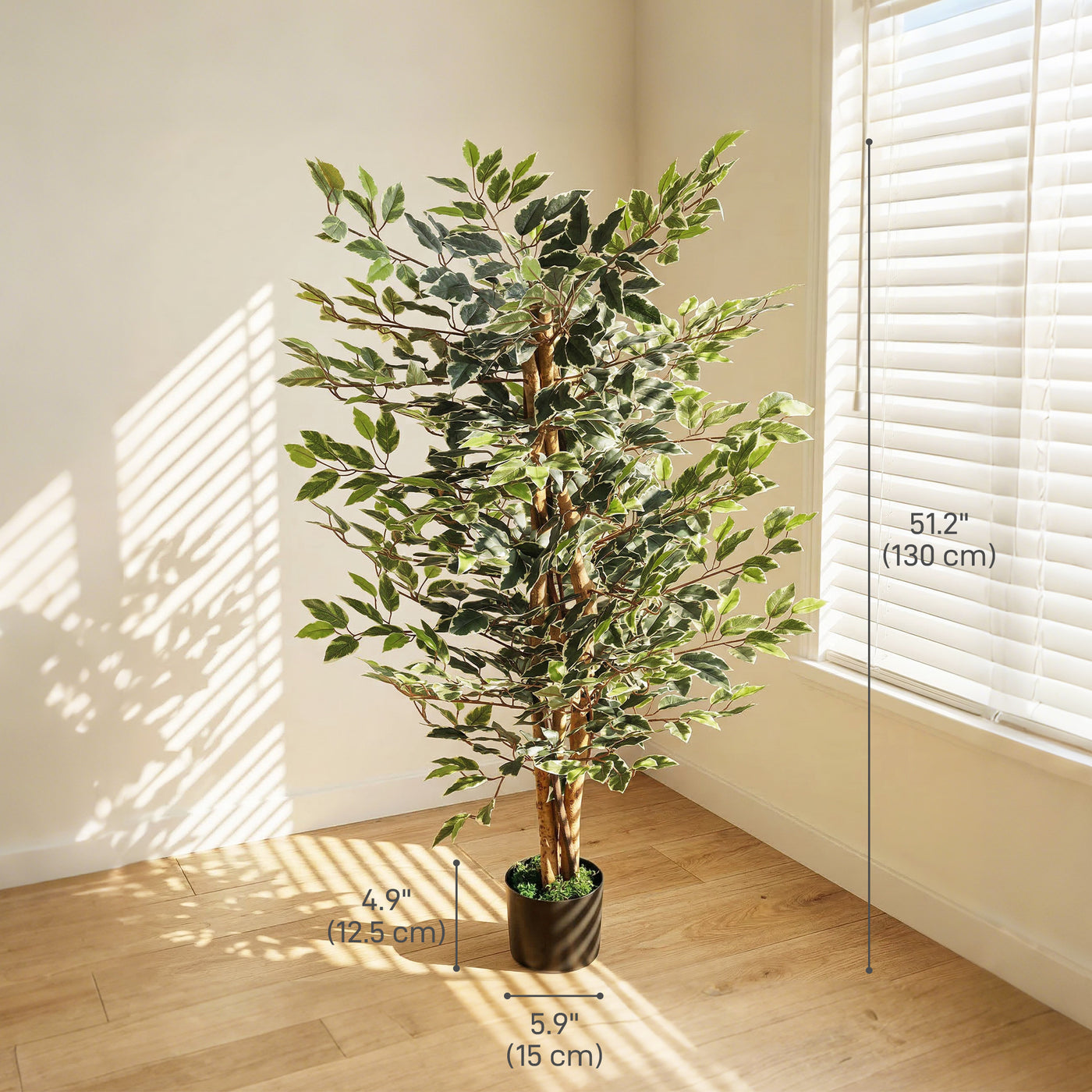 Artificial Tree, Fake Ficus Tree with Leaves, Faux Plant in Nursery Pot for Indoor Decoration