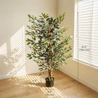Artificial Tree, Fake Ficus Tree with Leaves, Faux Plant in Nursery Pot for Indoor Decoration