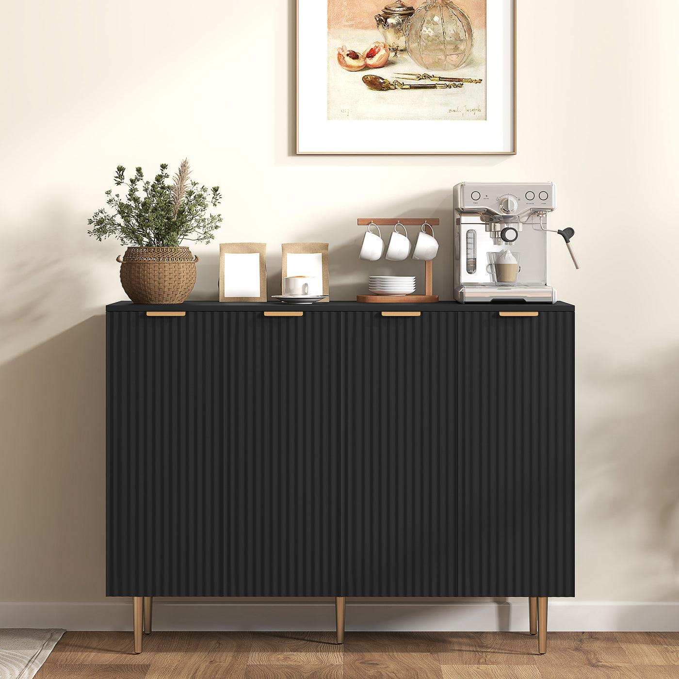 Modern Kitchen Storage Cabinet, Sideboard Buffet Cabinet with Adjustable Shelves for Hallway, Black