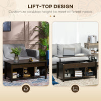 Lift Top Coffee Table, Modern Center Table with Storage Shelves and Hidden Compartment for Living Room, 41" L, Espresso