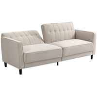Convertible Bed with Couch, Button Tufted Fabric Sofa Bed with Adjustable Back for Living Room, Beige