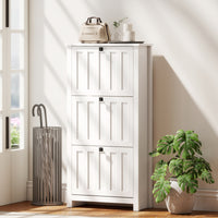 Slim Shoe Cabinet with 3 Flip Drawers, Shoe Storage Cabinet with Adjustable Shelves for Entryway, Holds 12 Pairs, White