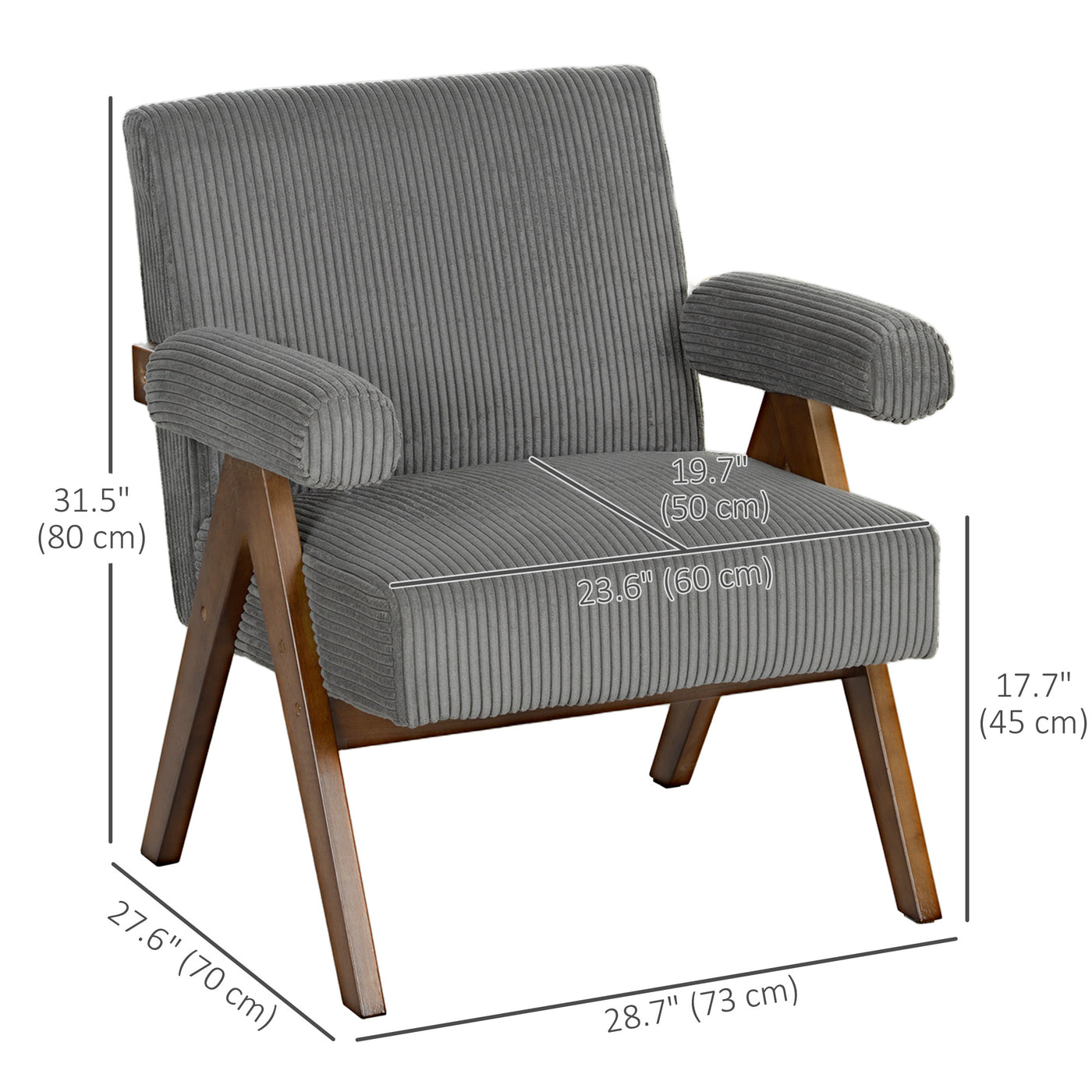 Corduroy Accent Chair Armchair with Wide Seat and Soft Padded Armrests for Reading, Bedroom, Dark Grey