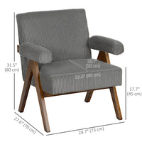 Corduroy Accent Chair Armchair with Wide Seat and Soft Padded Armrests for Reading, Bedroom, Dark Grey
