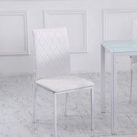 Modern Dining Chairs Set of 4, Upholstered Faux Leather Kitchen Chairs with Rhombic Tufting and Metal Legs for Living Room, White