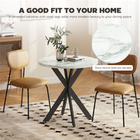 29" Dining Table, Contemporary Round Kitchen Table with Steel Legs, White Marble-Effect