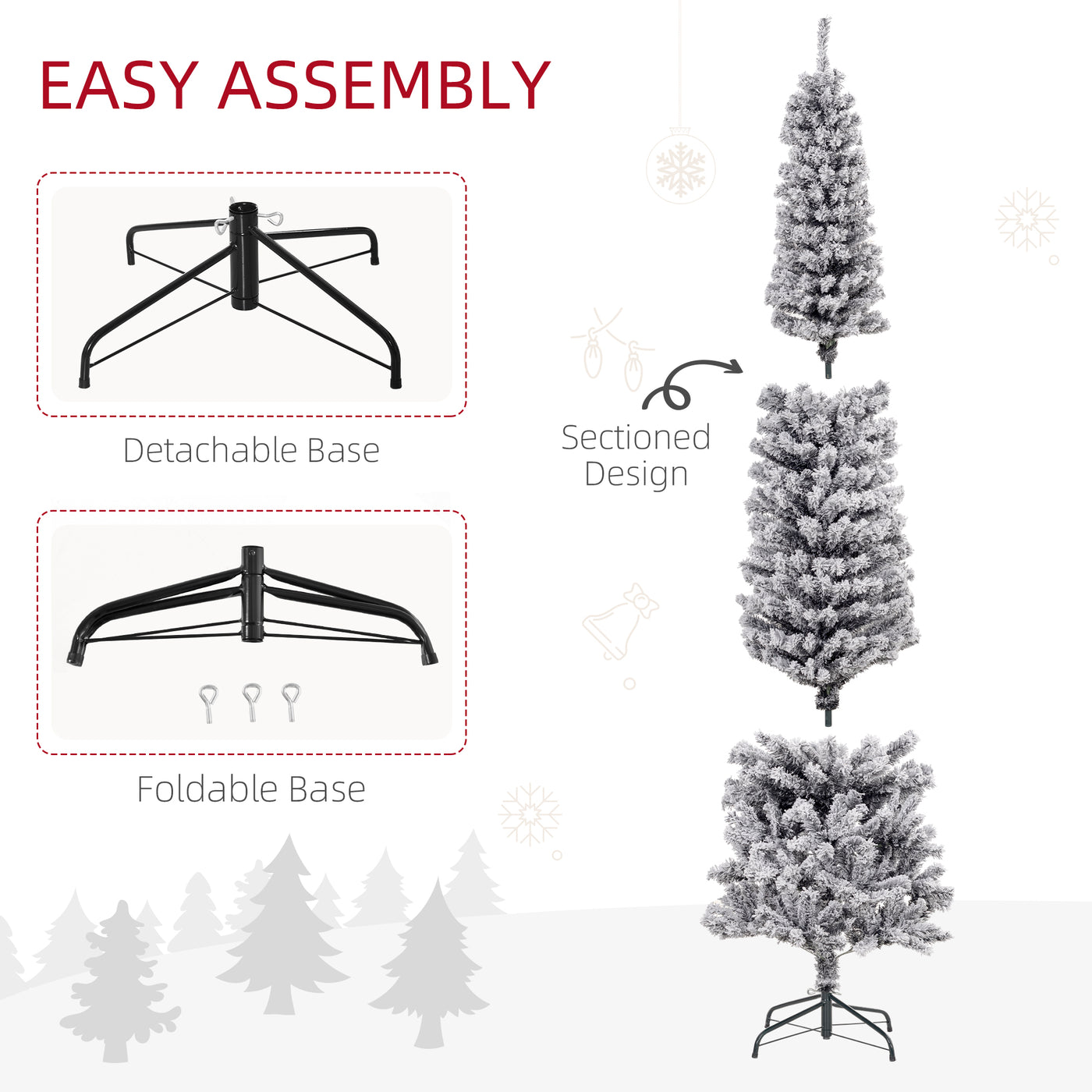 7.5ft Flocked Christmas Tree, Pencil Christmas Tree with Realistic Branch Tips, Folding Metal Stand, Black