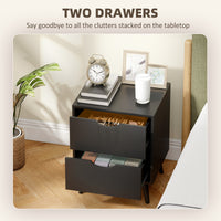 Modern Bedside Table Set of 2, Nightstand with 2 Drawers and Pine Wood Legs for Bedroom, Black