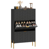Shoe Cabinet with 3 Flip Drawers, Modern Narrow Shoe Storage Cabinet with Adjustable Shelves, Black