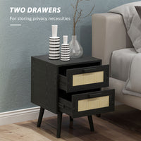 Boho Nightstands Set of 2, Bedside Tables with 2 Drawers for Living Room, Bedroom, Black