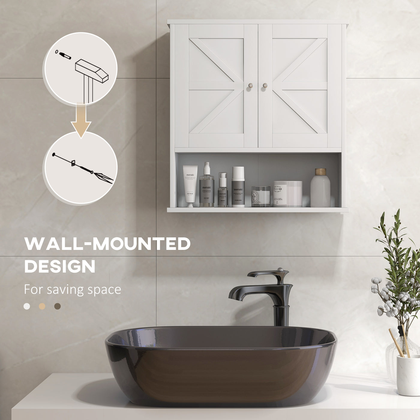 Farmhouse Bathroom Medicine Cabinet, Wall Cabinet with Barn Doors, and Adjustable Shelf for Laundry Room, White