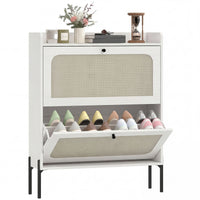 Shoe Cabinet with 2 Flip Drawers, Boho Narrow Shoe Storage Cabinet, White