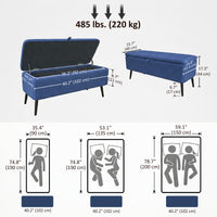 40" Ottoman with Storage, Linen Upholstered Storage Ottoman Bench with Steel Legs for Living Room, Bedroom Dark Blue