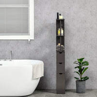 Tall Bathroom Storage Cabinet, Narrow Bathroom Cabinet with Drawers and Open Shelves for Small Spaces, Brown