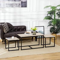 Nesting Coffee Table Set of 3, Modern End Tables with Black Metal Frame for Living Room Home Furniture, Natural