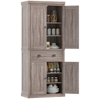 Long Standing Kitchen Cabinet w/ 2 Drawers MDF Board, Wood Grain