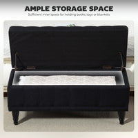 Storage Ottoman, Linen Fabric End of Bed Bench with Button Tufted Storage Bench for Bedroom, Black