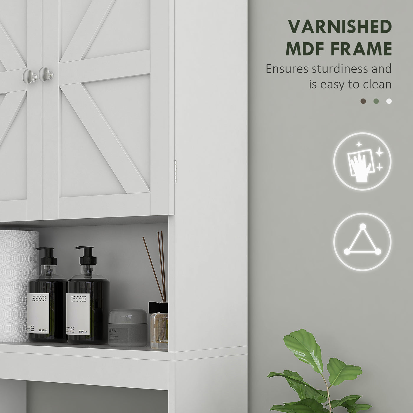Over The Toilet Cabinet, Modern Bathroom Above Toilet Storage with Barn Doors and Open Shelf, White